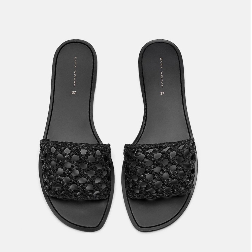 NWT Zara Black Woven Sandals - Size 11